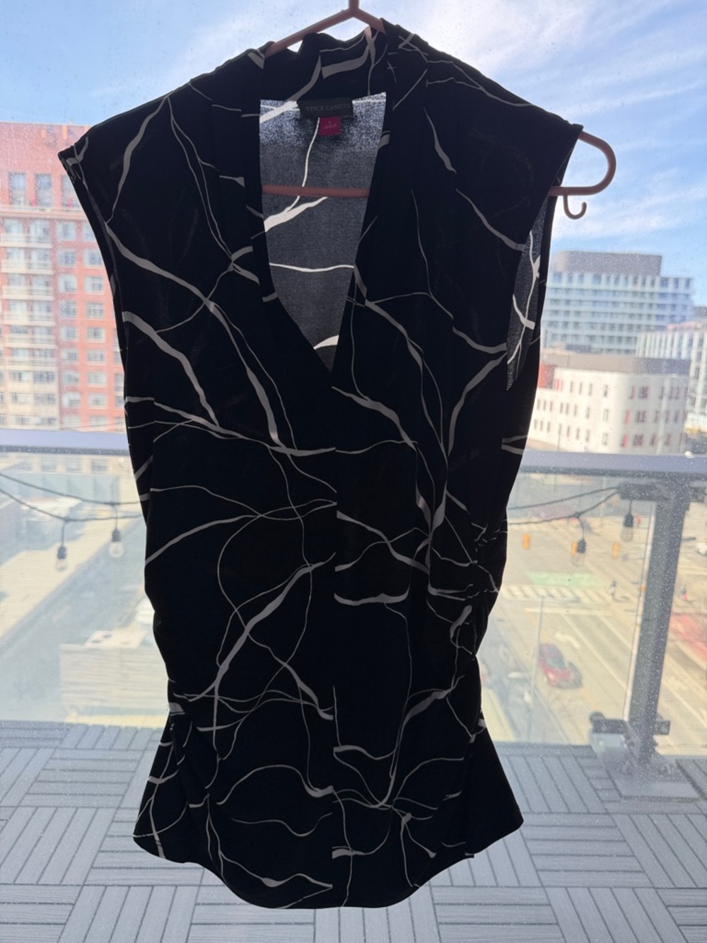 Vince Camuto Black Top with White Abstract Stripes